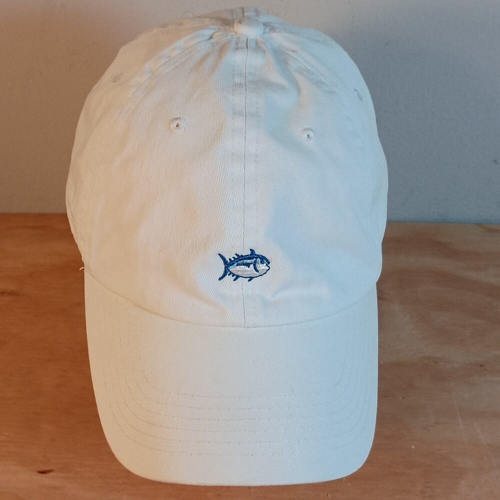 Southern Tide Mens Hat White Blue Skipjack Fish Logo Adjustable Baseball Cap L